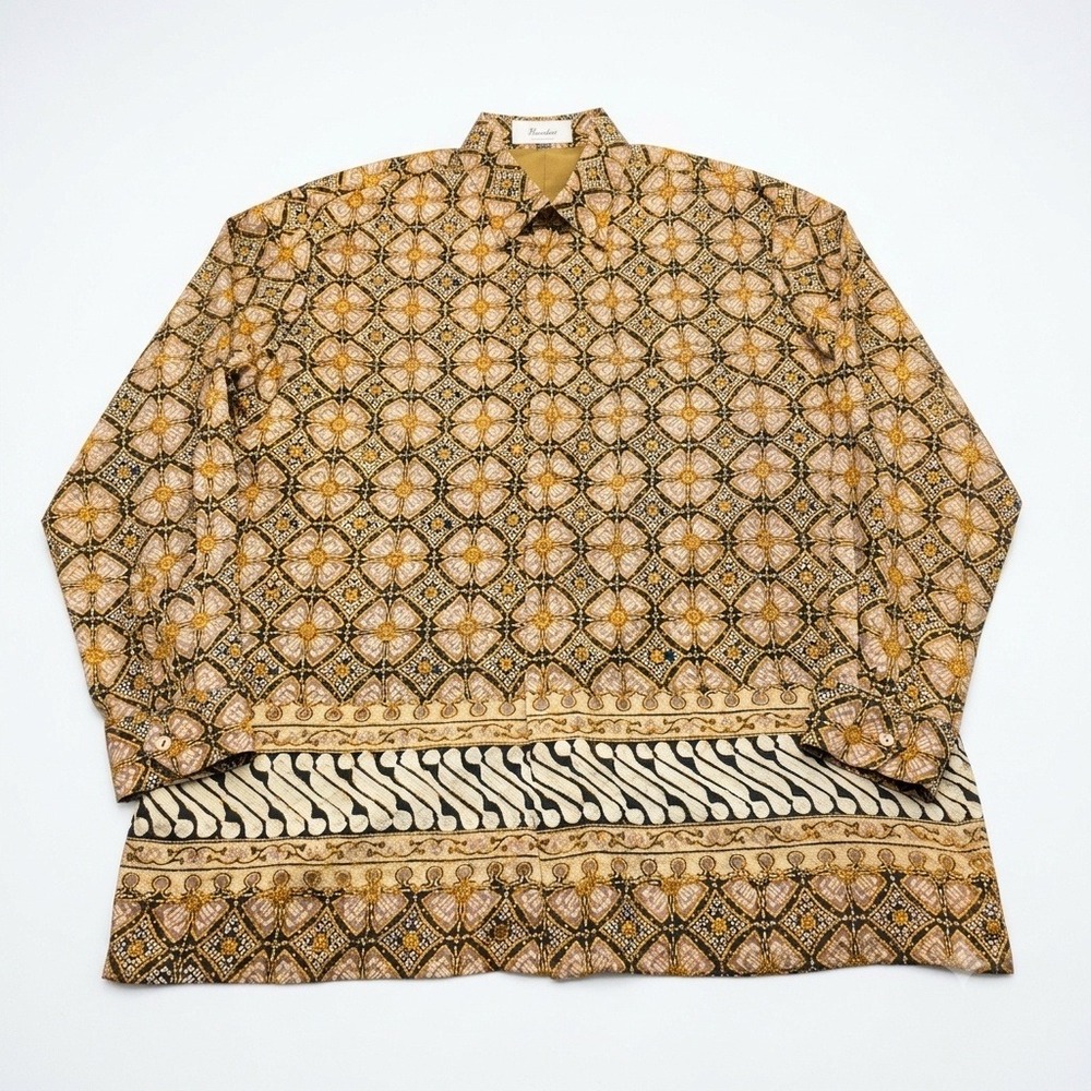 Danar Hadi Solo Indonesia Men's XL Exclusive Long Sleeve Batik Shirt Parang Hem